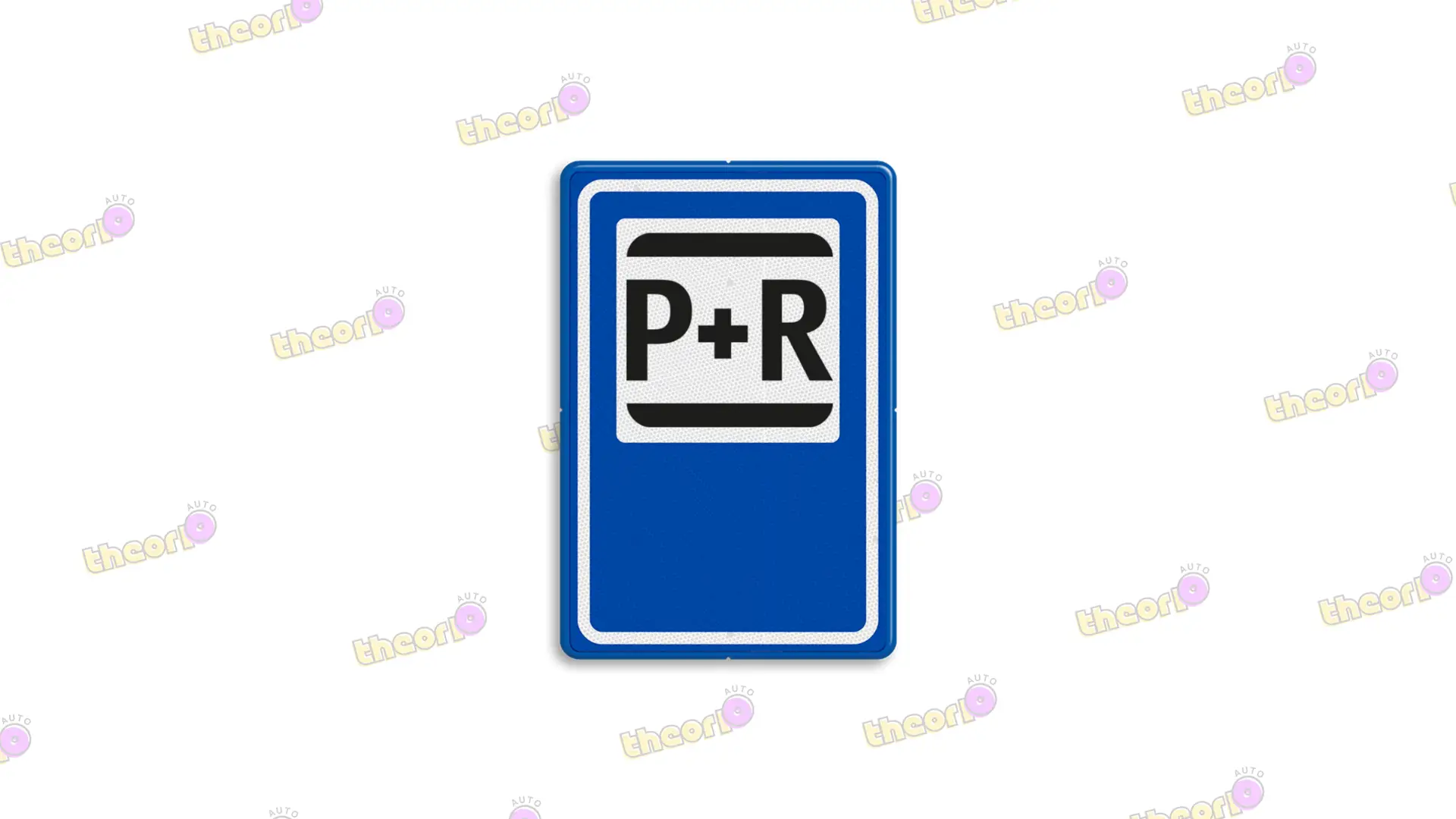 Het blauwe bord voor parkeren bij een recreatiegebied naast het blauwe P+R-bord