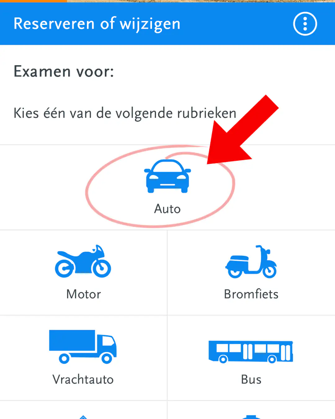 Voertuig kiezen (auto, categorie B) in Mijn CBR