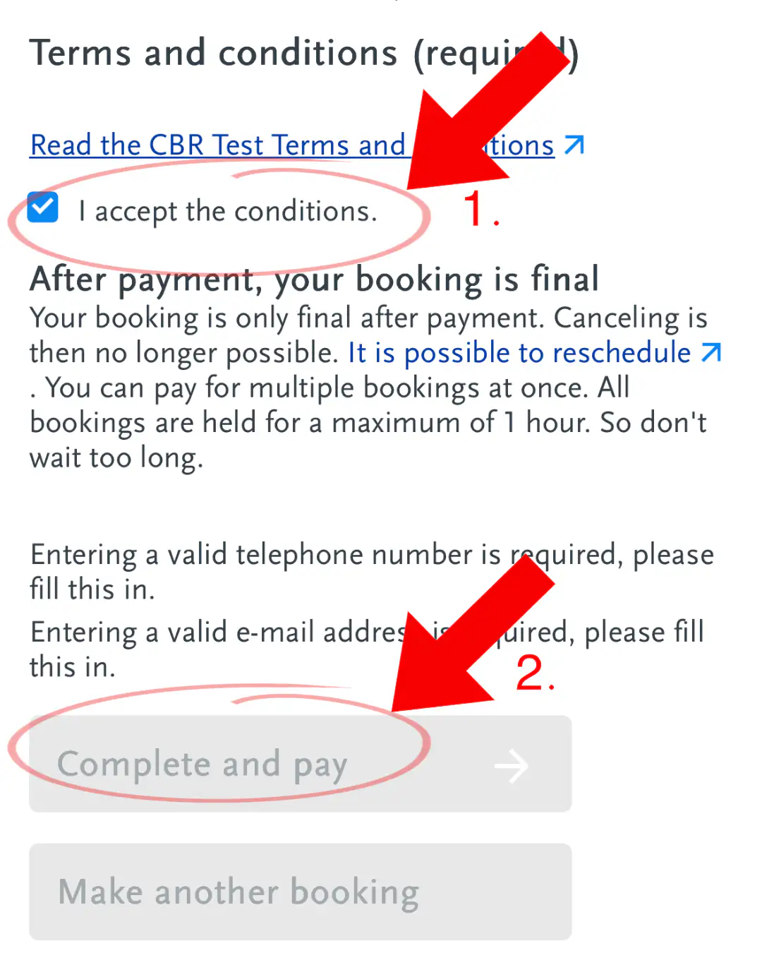 Confirming the terms and paying online in Mijn CBR