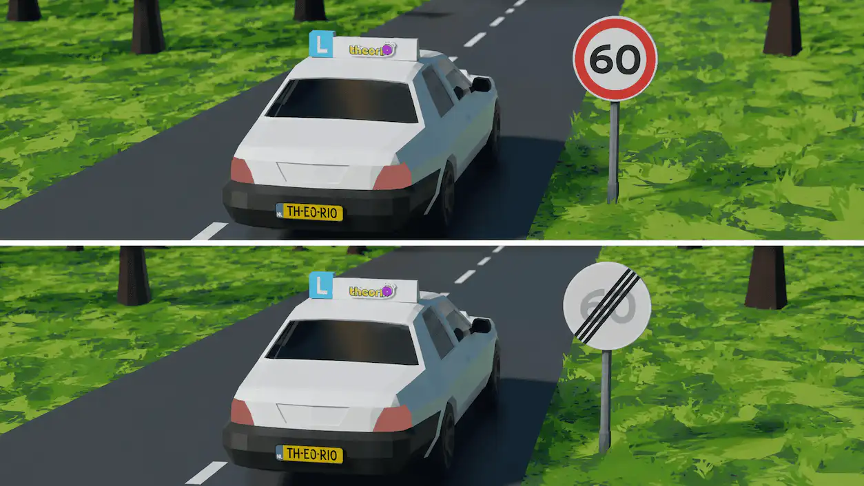 Bord 60 km/u en bord einde maximumsnelheid 60 km/u
