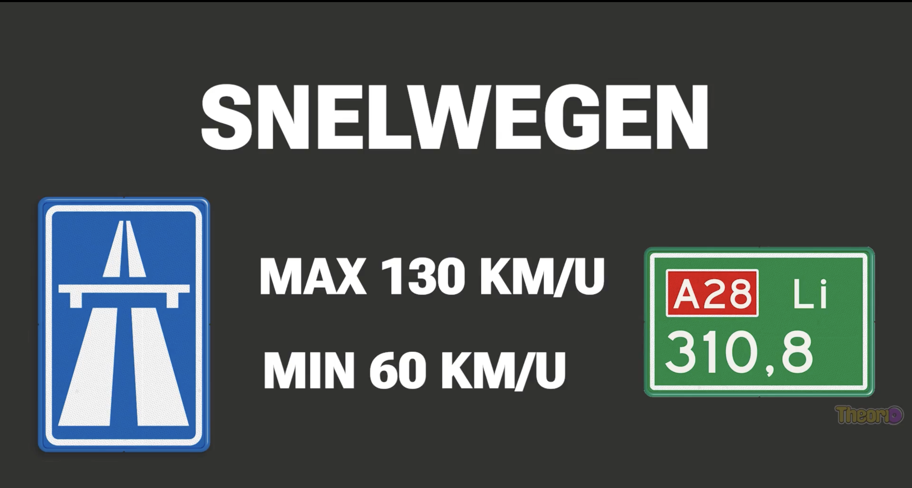 Overzicht van de minimum- en maximumsnelheid op de autosnelweg en op de autoweg