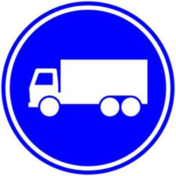 Rijbaan of -strook uitsluitend bestemd voor vrachtauto's.