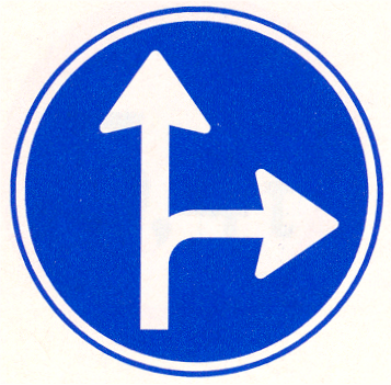 Volg één van de op het bord aangegeven rijrichtingen.