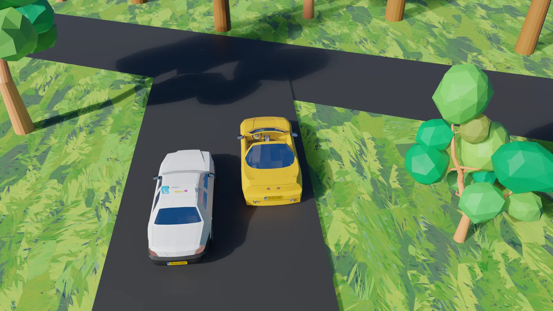 Kruispunt waarbij de auto voor je rechts afslaat en je er niet langs mag omdat je verkeer van rechts niet kunt zien