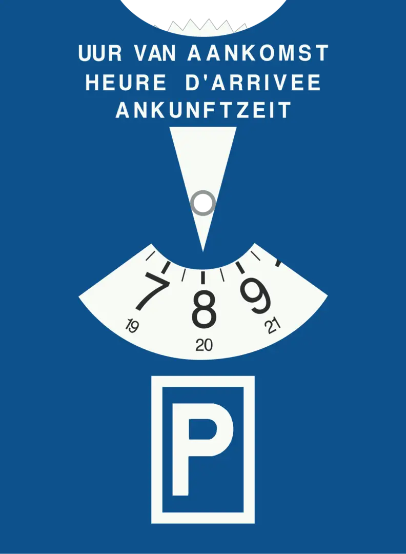 Parkeerschijf achter de voorruit, ingesteld op het volgende halve uur