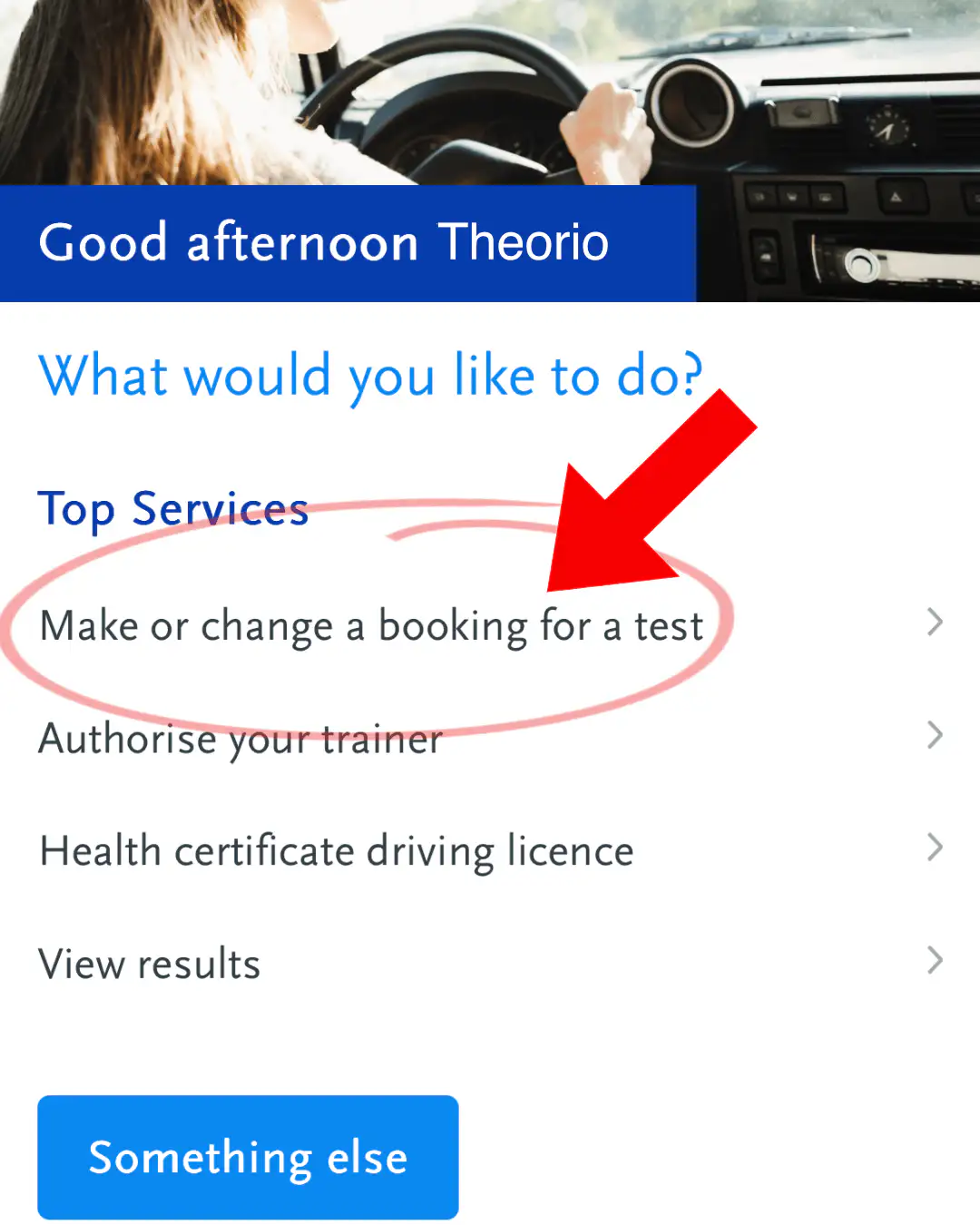 The Make or change a booking for a test button in Mijn CBR
