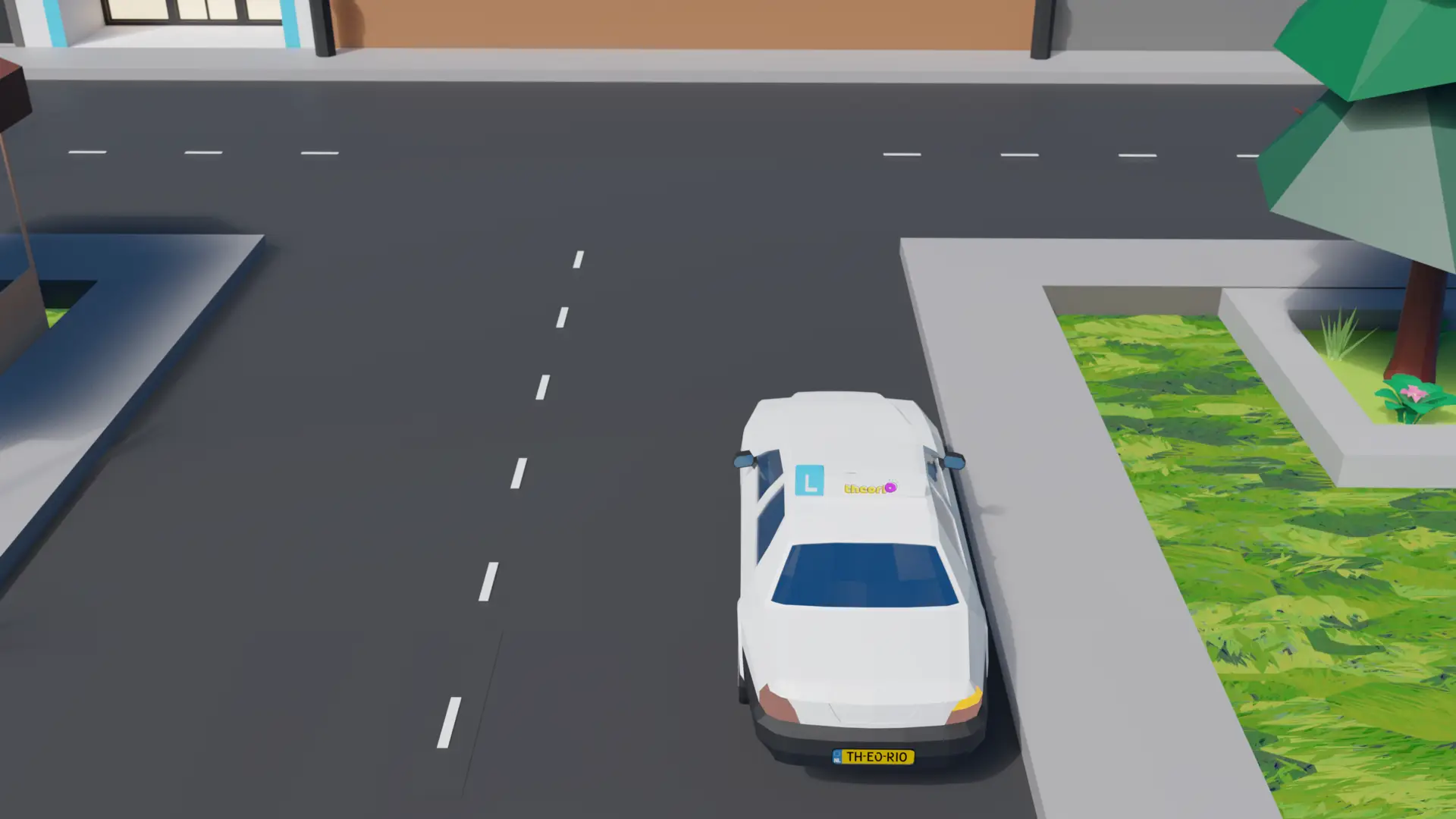 Auto die voor rechtsaf zo ver mogelijk rechts op de eigen rijstrook is voorgesorteerd