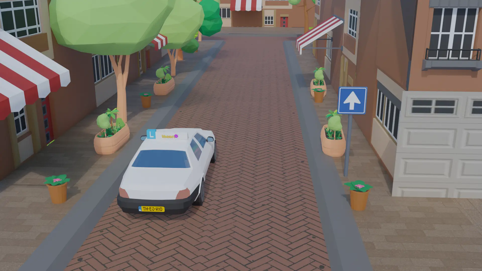 Auto die op een eenrichtingsweg voor linksaf helemaal links is voorgesorteerd