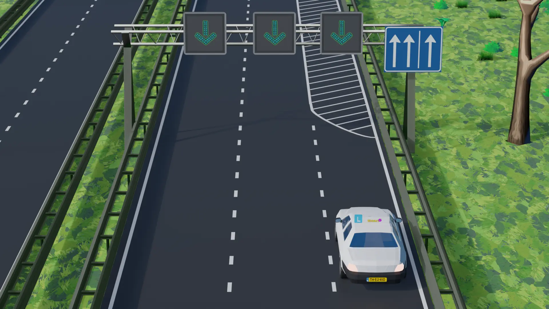Matrixbord met een groene pijl naar beneden boven een geopende spitsstrook
