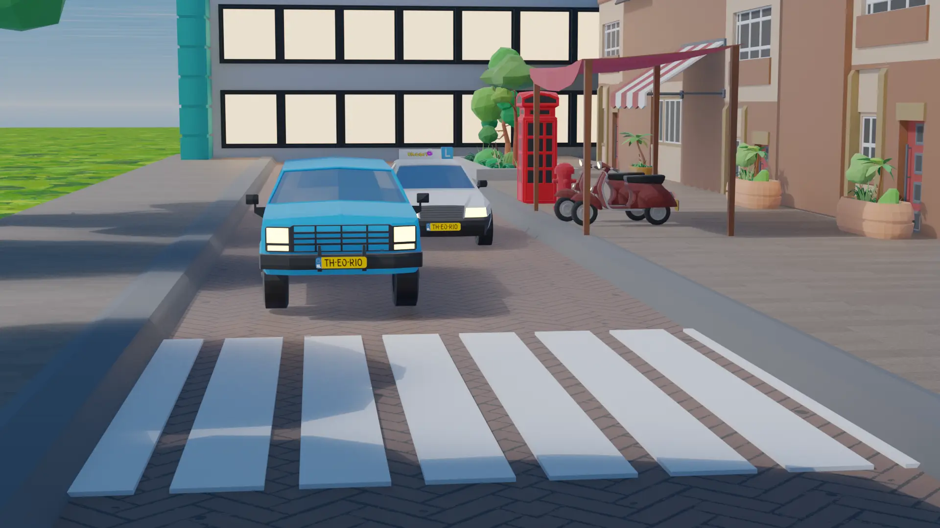 Zebrapad met een auto die er niet langs mag omdat overstekende voetgangers dan slecht zichtbaar zijn