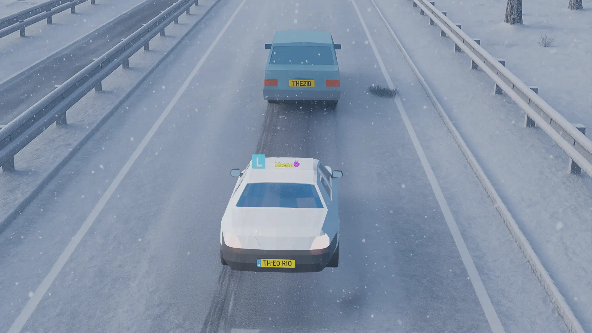 Bestuurder die sneeuw van de voorruit van de auto veegt