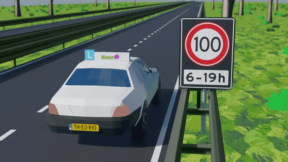 Dit bord geeft aan dat je tussen 6:00 en 19:00 100km/u moet rijden op de snelweg.