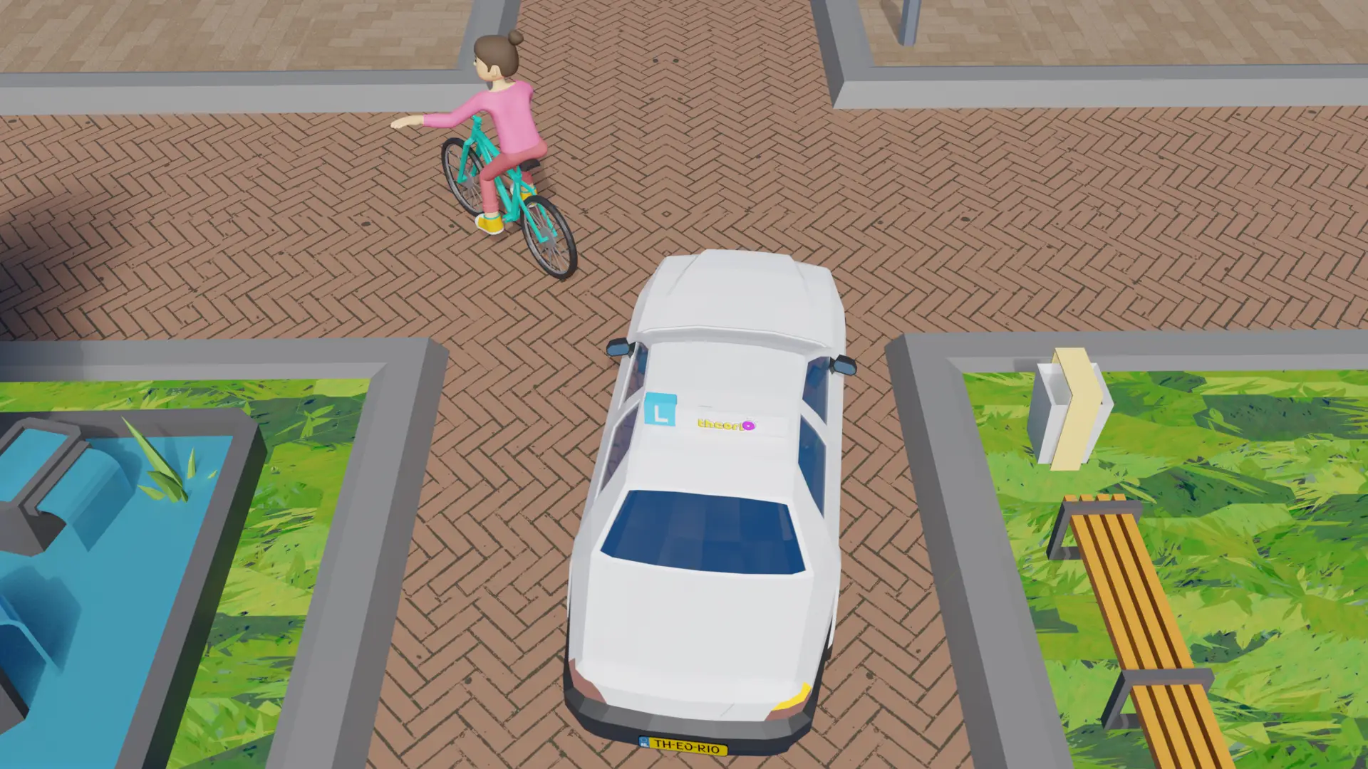 Bestuurder die links staat voorgesorteerd om af te slaan, met een auto die er rechts langs gaat