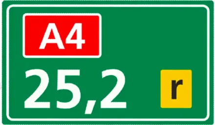 Groen hectometerbordje langs de snelweg met het wegnummer A4 en de afstand 25,2