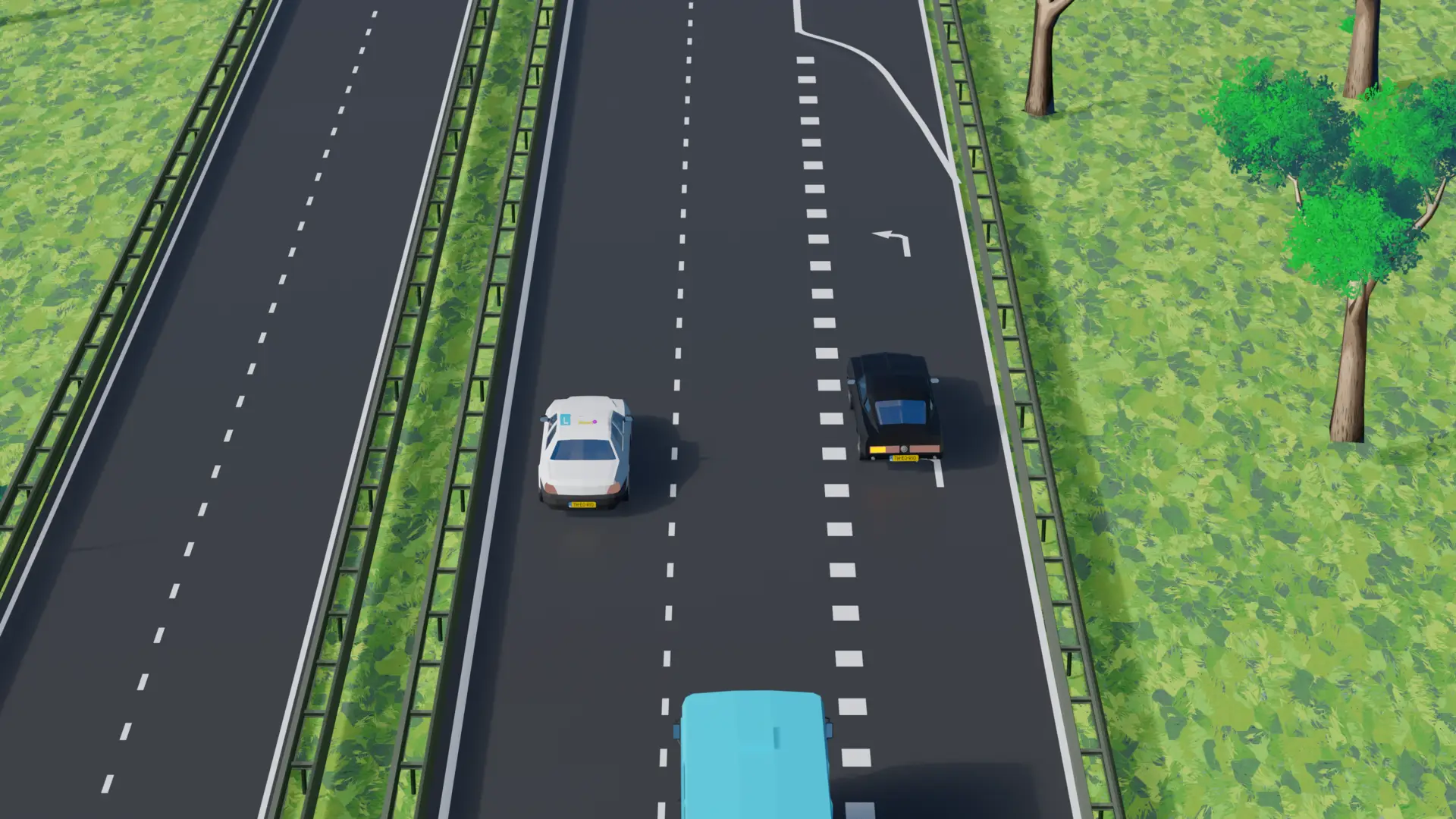 Auto die een rijstrook naar links opschuift om invoegend verkeer op de snelweg ruimte te geven