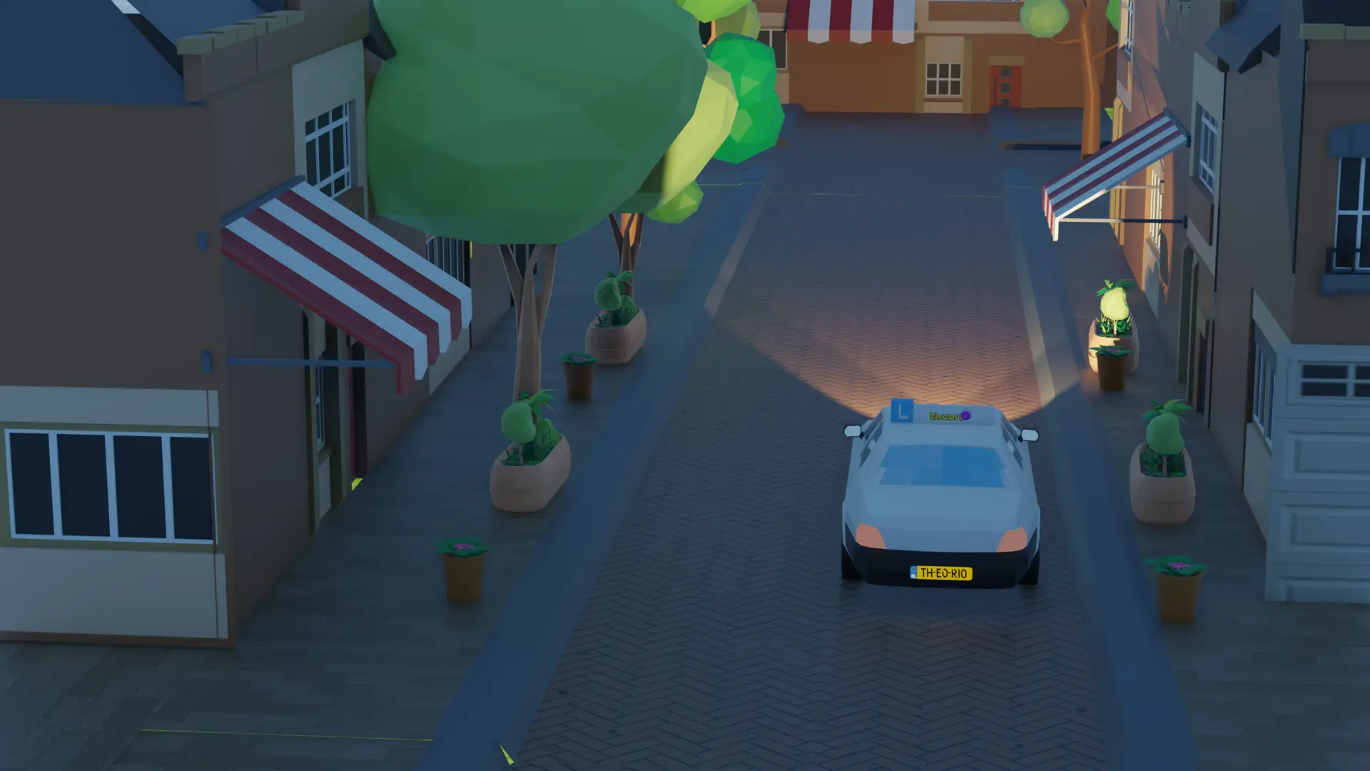 Geparkeerde auto in het donker met alleen het stadslicht aan