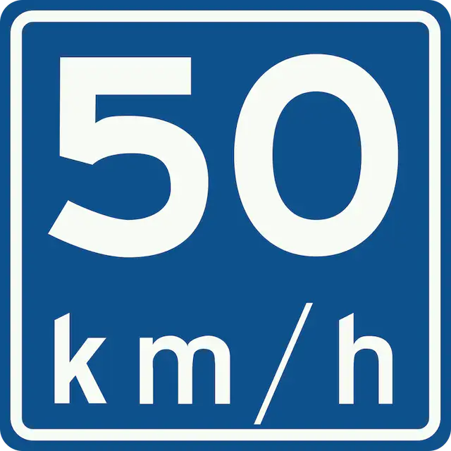 Adviessnelheid 50km/u verkeersbord
