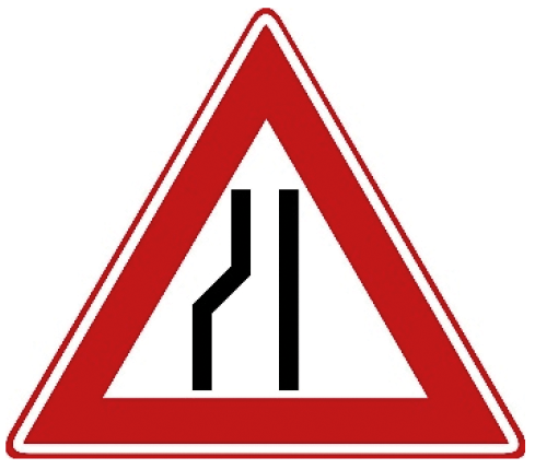 Rijbaanversmalling links.