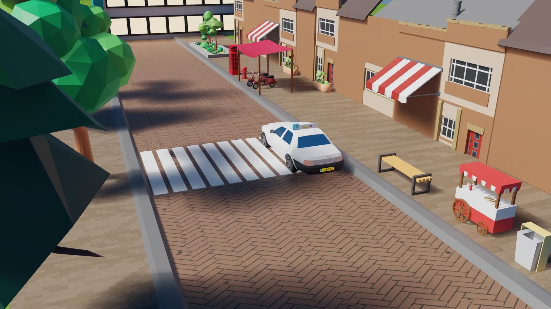 Zebrapad met een auto die op vijf meter afstand stilstaat, zodat overstekende voetgangers zichtbaar blijven