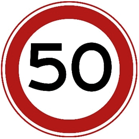 Maximumsnelheid, bijvoorbeeld 50 km/h.