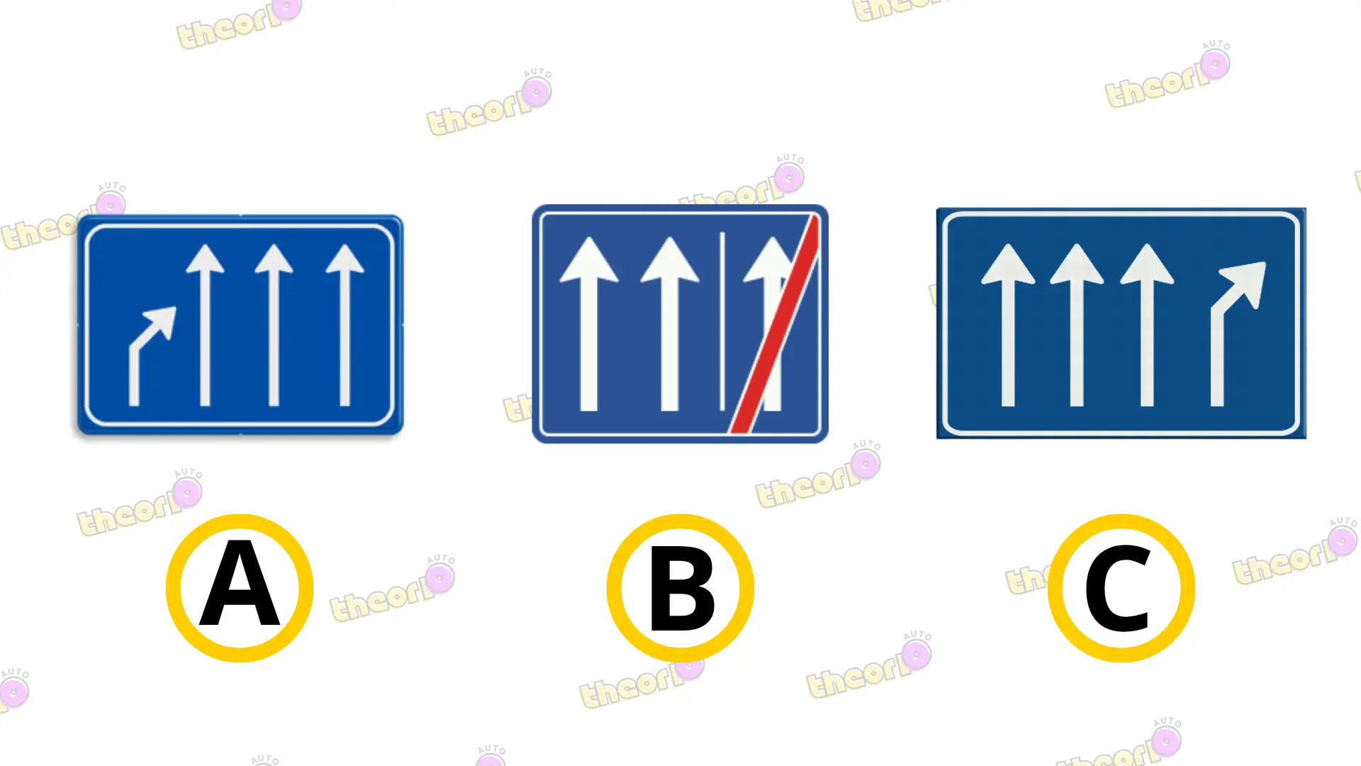 Twee rijstrookborden naast elkaar: links een samenvoeging, rechts een splitsing