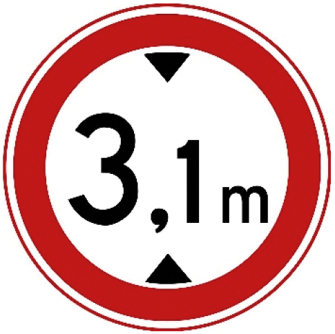 Gesloten voor voertuigen die, met lading, hoger zijn dan op het bord aangegeven, bijvoorbeeld 3,1 meter.