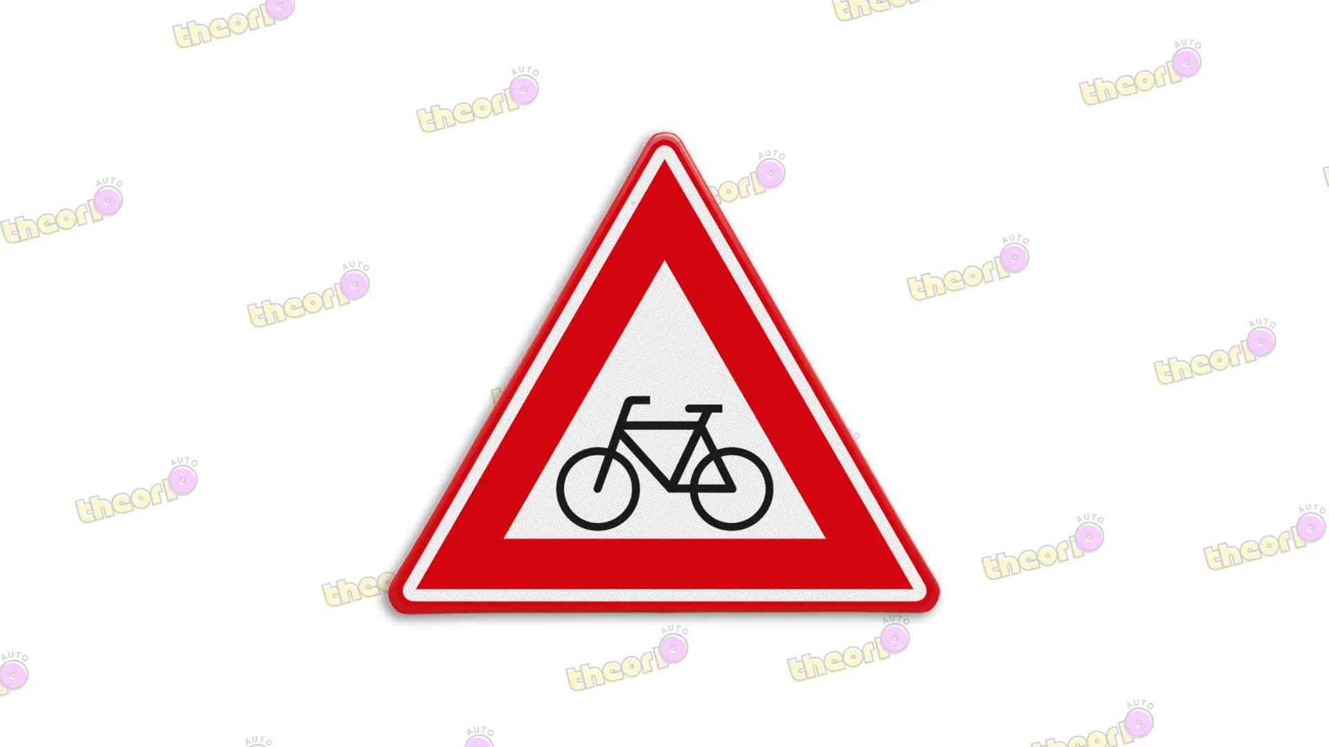 Driehoekig waarschuwingsbord met een fiets erop