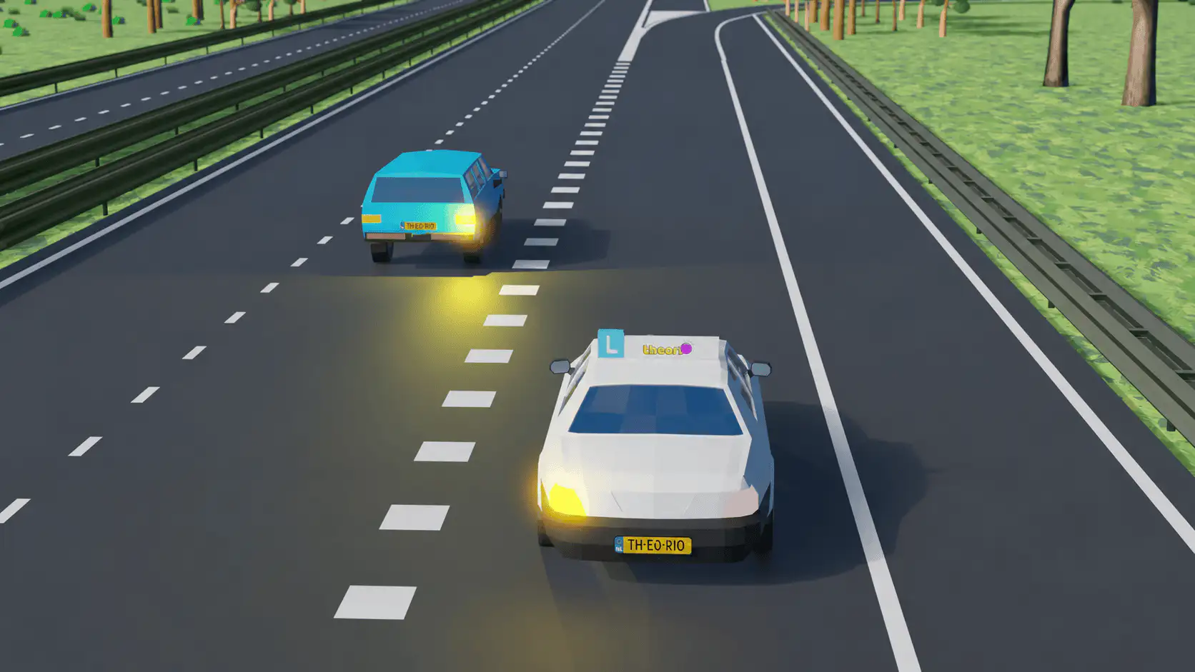 Situatie waarin een auto wil invoegen en een andere auto op dezelfde plek wil uitvoegen