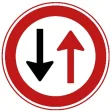 Prohibition for drivers to proceed when approaching traffic from the opposite direction, often at narrow roads or bridges.