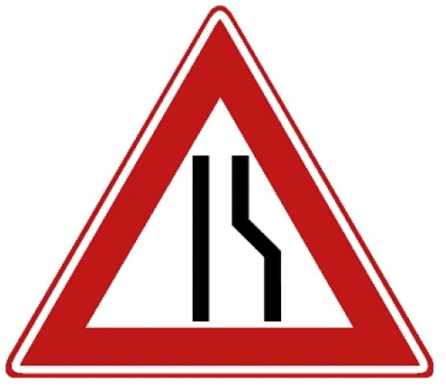 Rijbaanversmalling rechts.