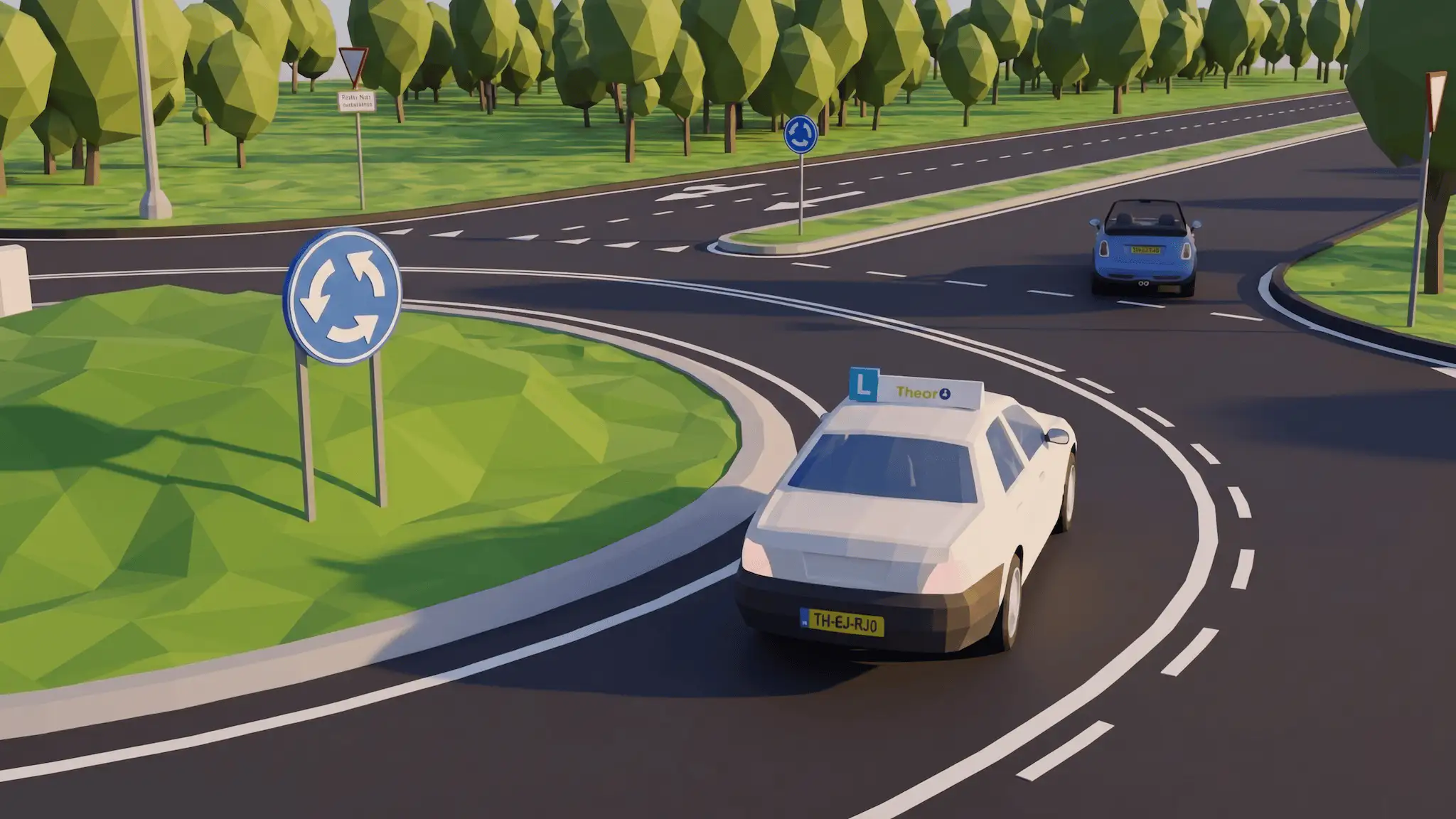 Rotonde met een doorgetrokken streep tussen de buitenste en binnenste rijstrook