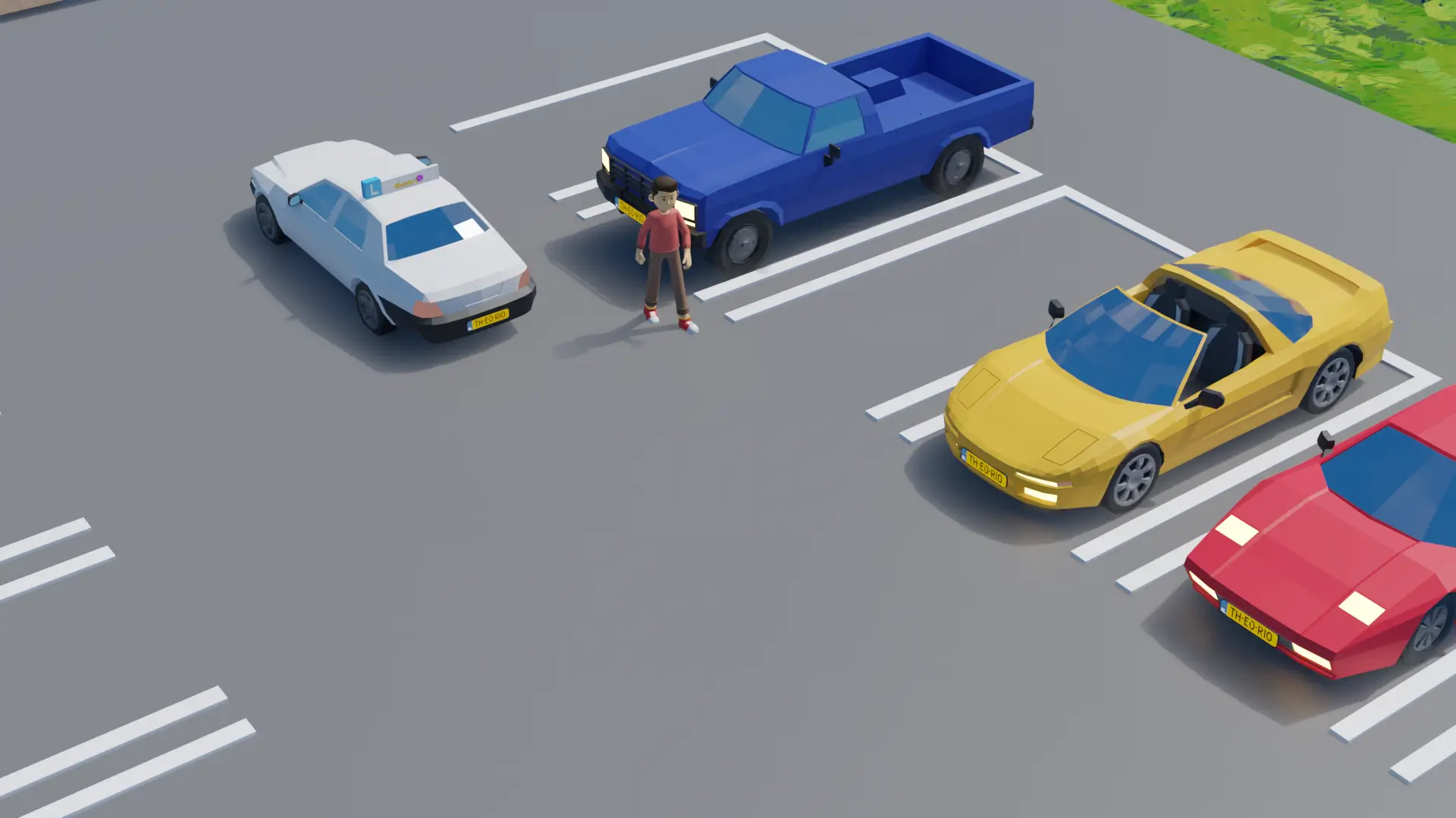 Auto die achteruit een parkeervak uit rijdt terwijl een voetganger achter de auto langs loopt