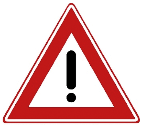 Algemene gevaarwaarschuwing — de aard van het gevaar staat op een onderbord.
