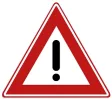 General danger warning, the nature of the danger is stated on a supplementary sign.