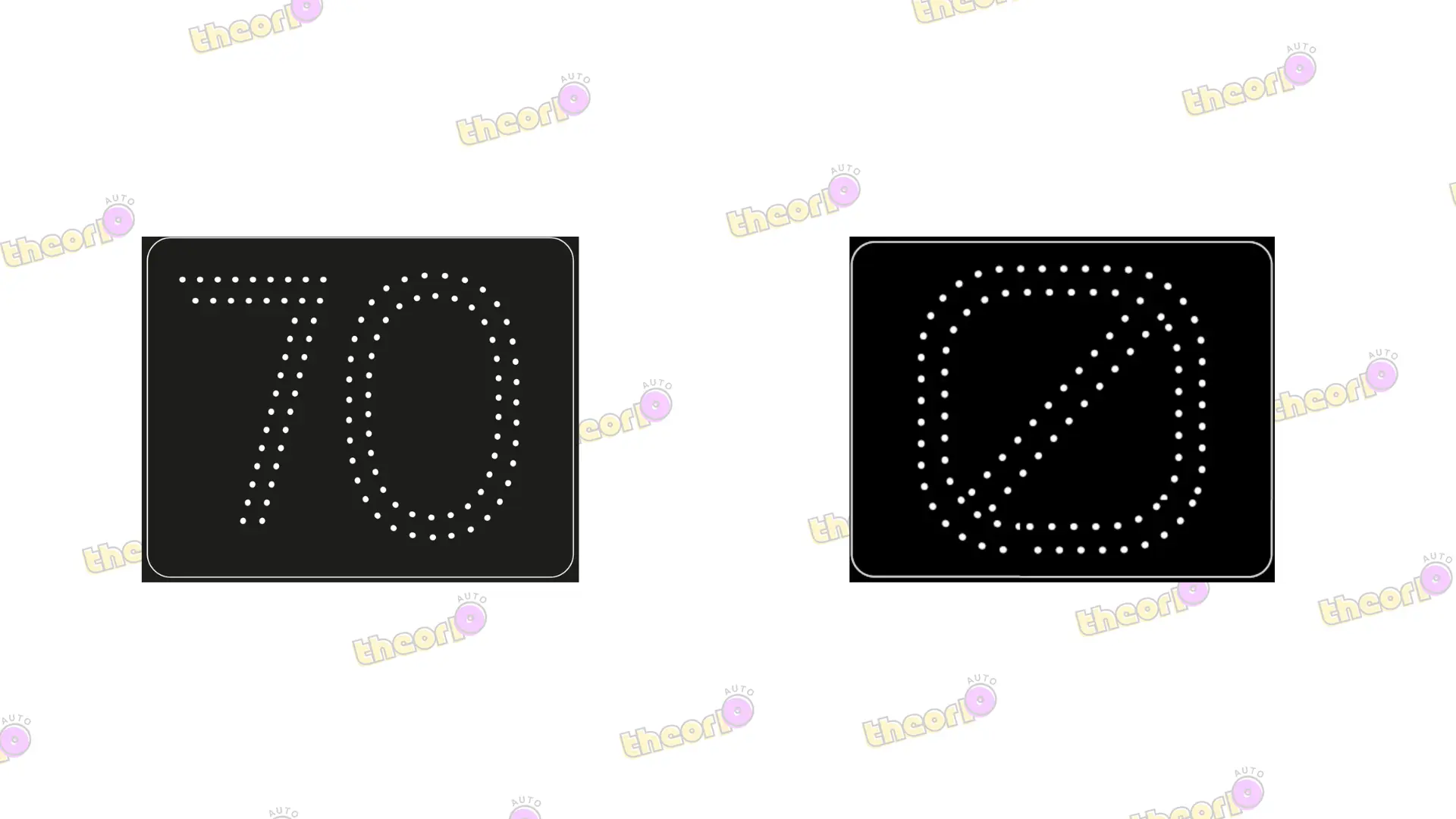 Matrixbord met 70 naast het einde-matrixbord: een wit vierkant met een schuine streep